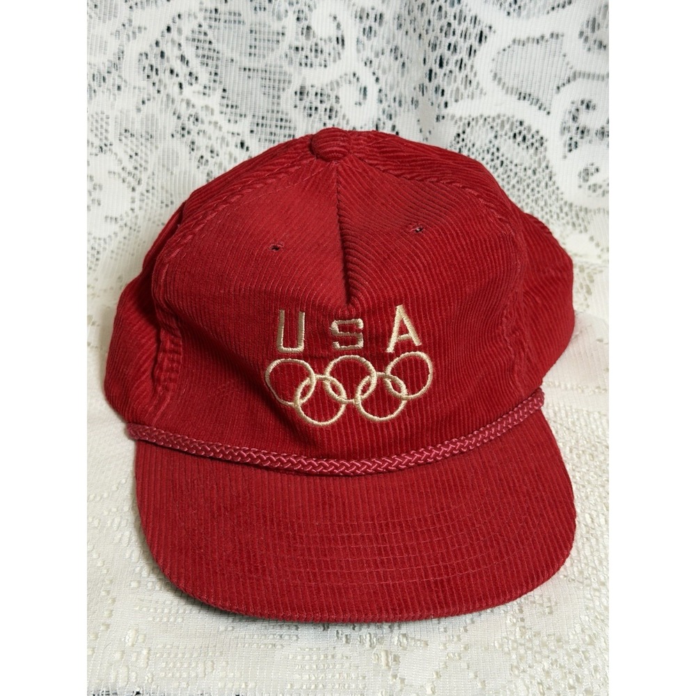 USA Olympics Red Corduroy Rope Strapback Hat Clutch Drew Pearson Vintage Adjust